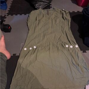 Emery Rose Olive Green Dress with Button Accents